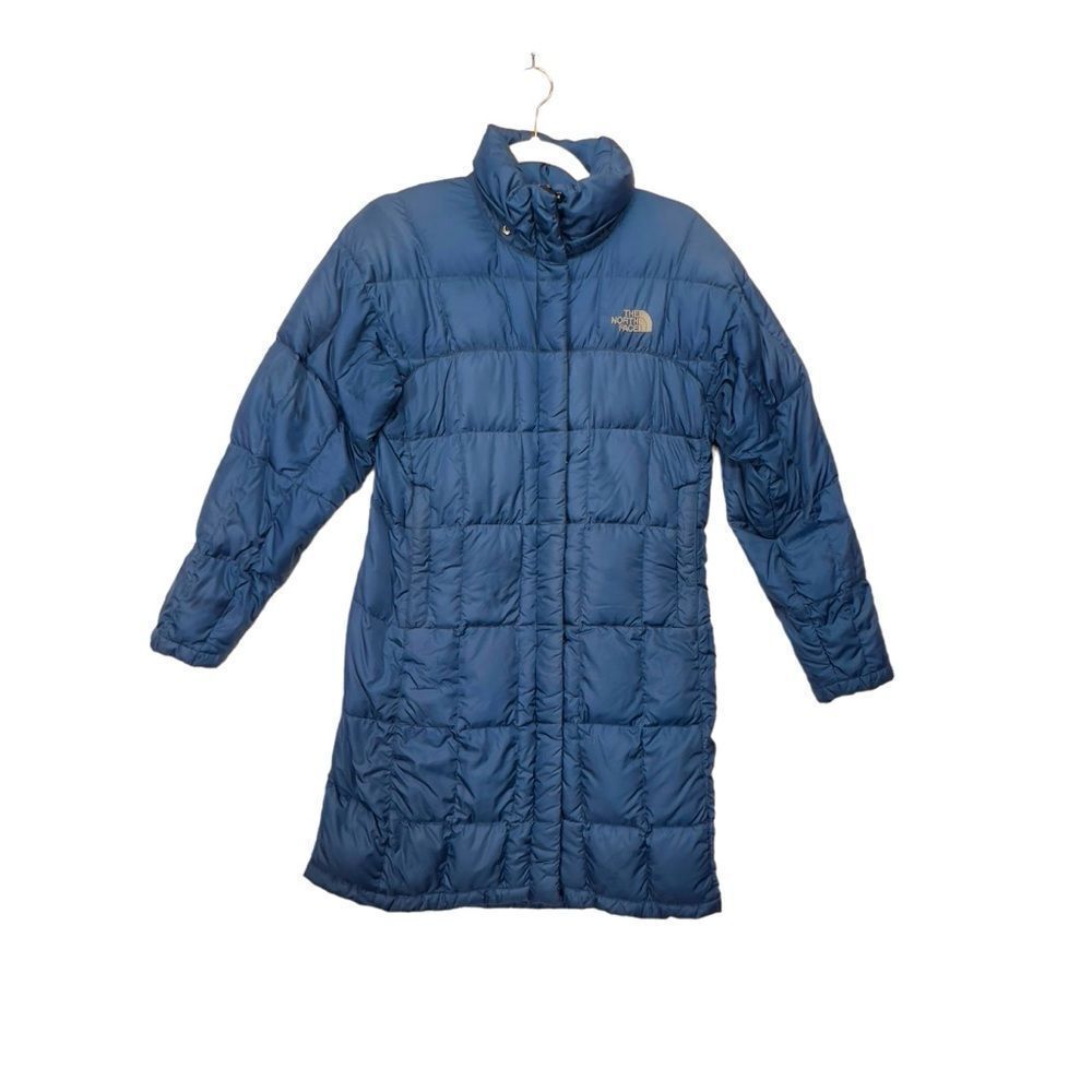 The North Face Down Puffer Jacket Women Blue Long Quilted Parka Small FLAWED
